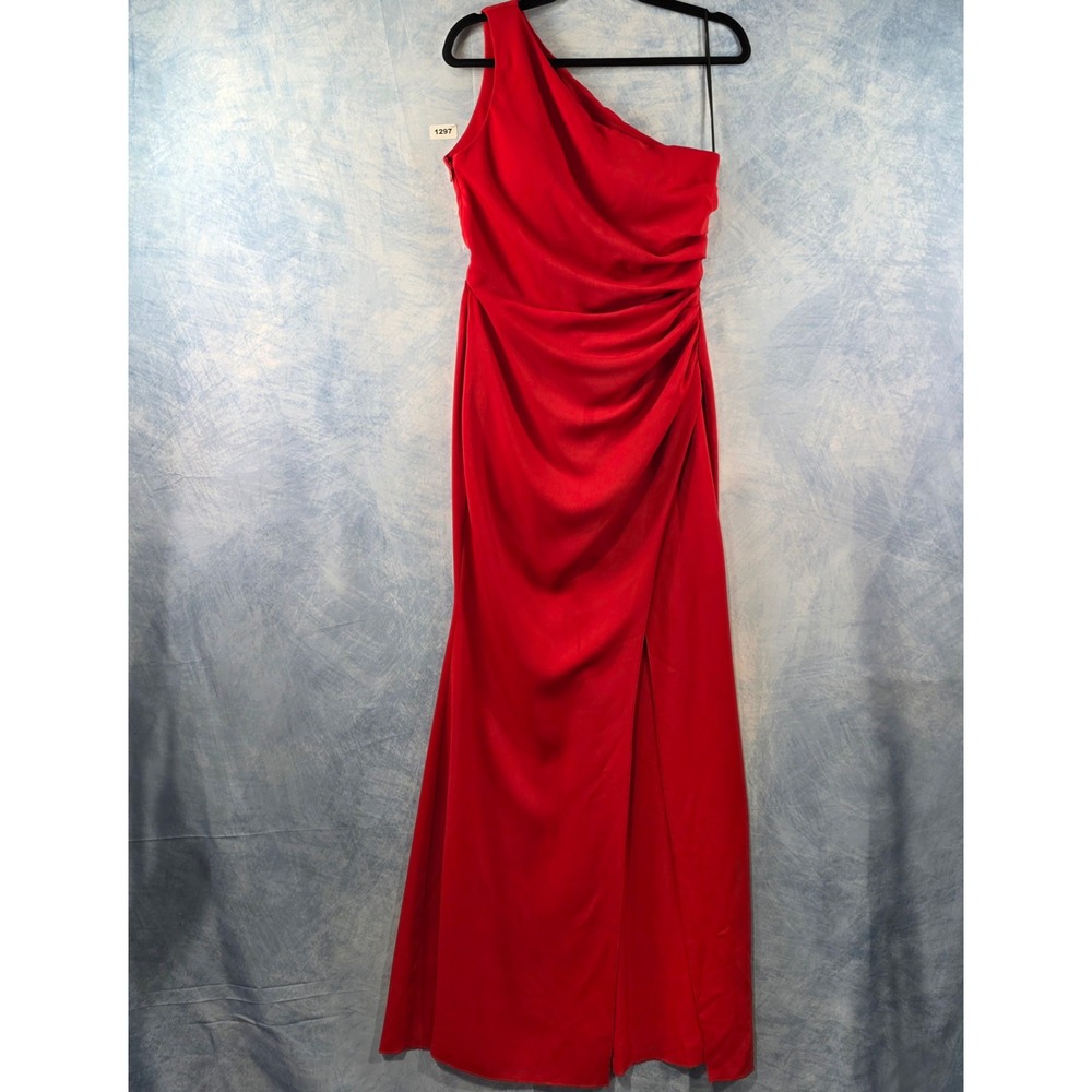 Nicole Bakti Red One Shoulder Draped Formal‎ Gown Maxi Dress AAW07 Size 4